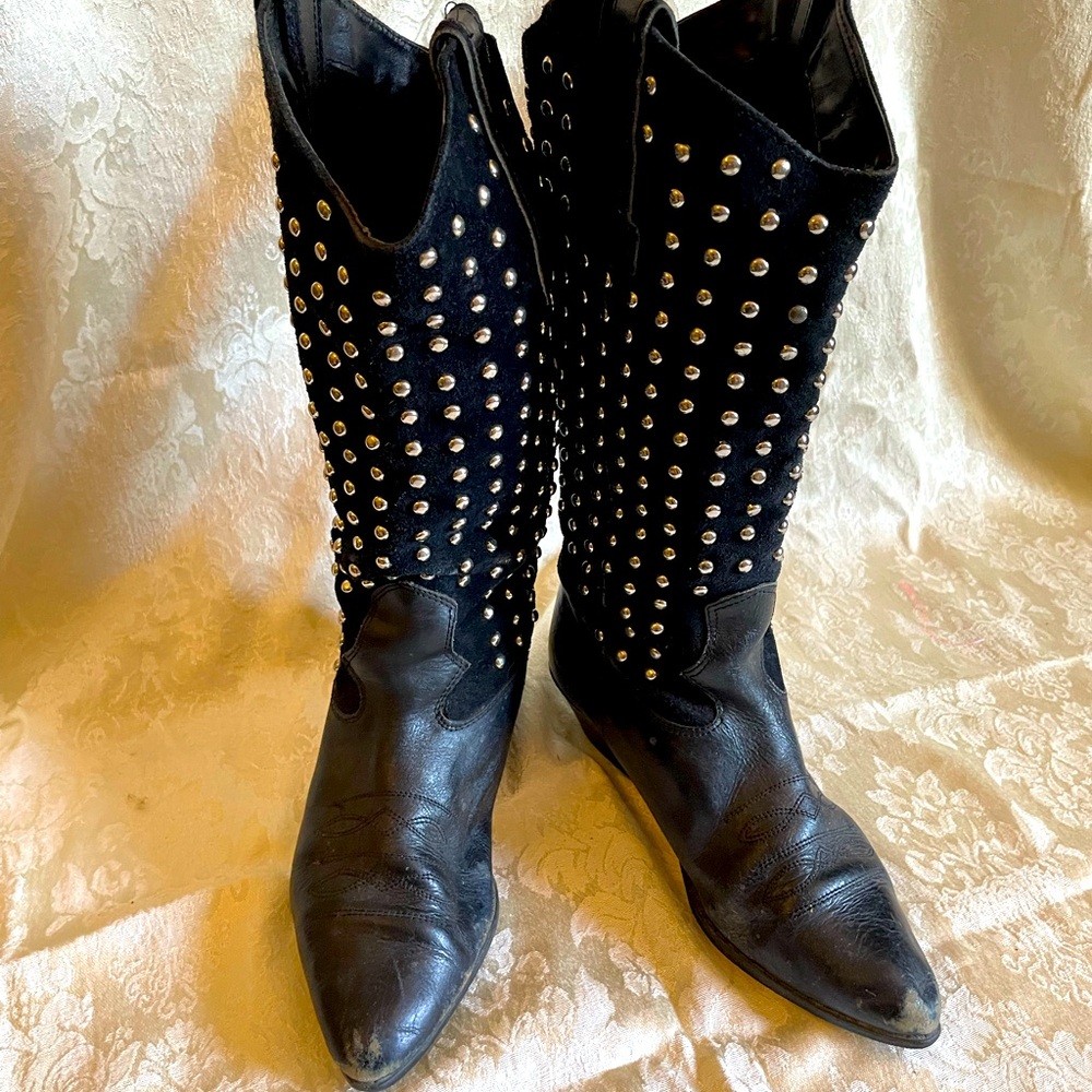 Studded Black Leather Women's Boots